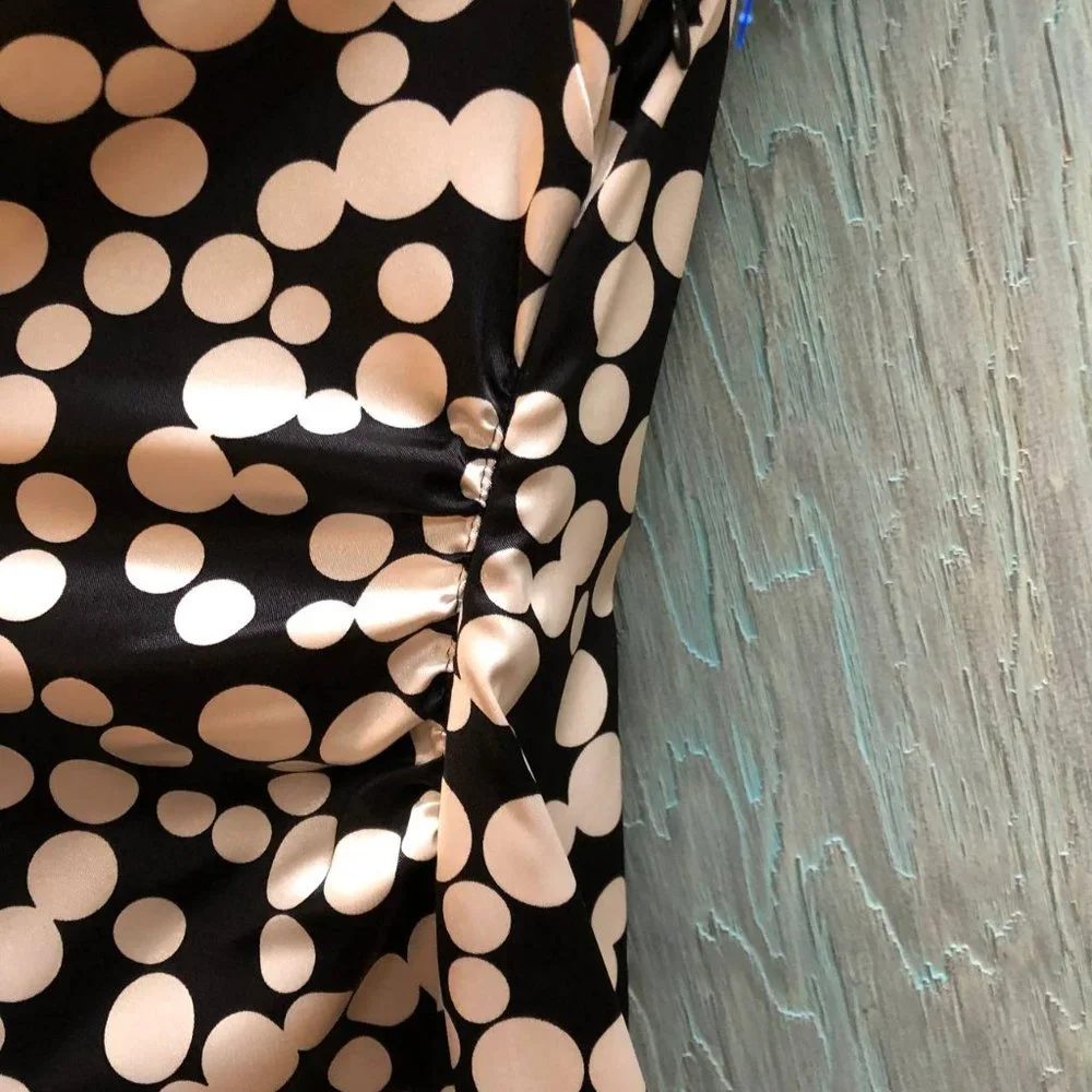 Maggy London Satin Polka Dot MIDI Dress Black and White Size 8 - Picture 4 of 16